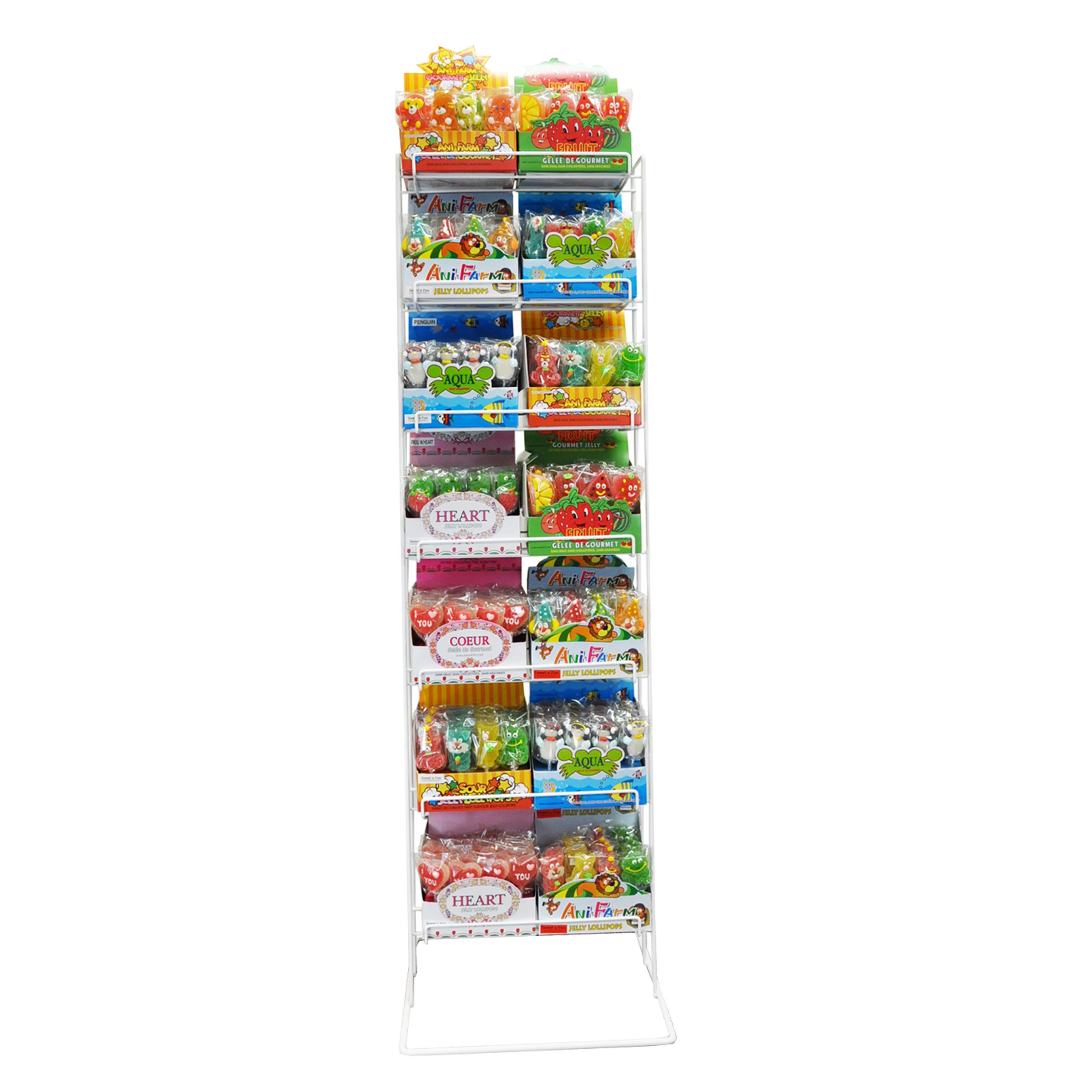Display methods for all our candy products. floor standing or counter top.