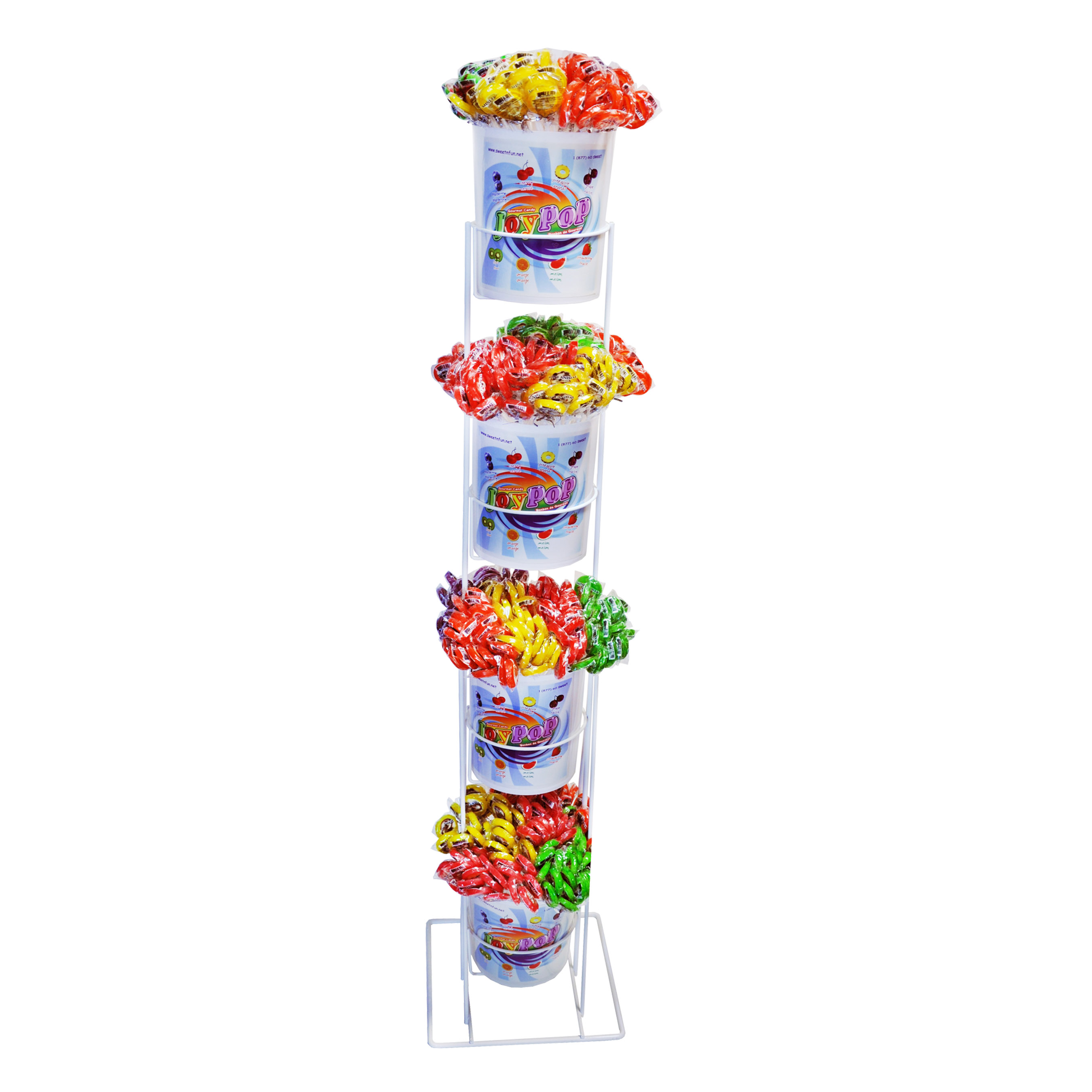 four levels of side buckets for long mini stick lollipops, or any alternate lollipops
