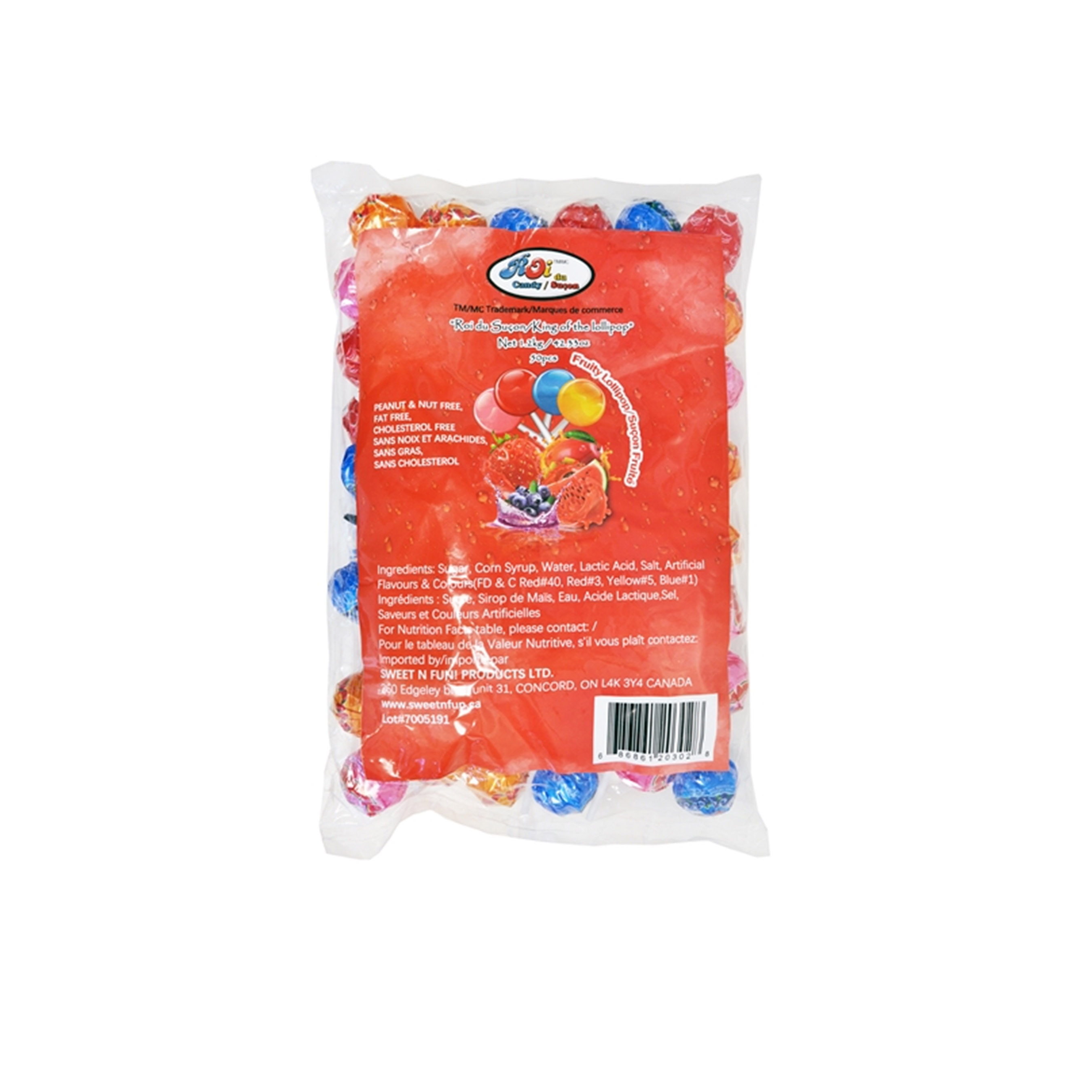 mini lollipop candies with four flavors of Blueberry, Strawberry, watermelon, and mango in a bag. 100 pieces per bag