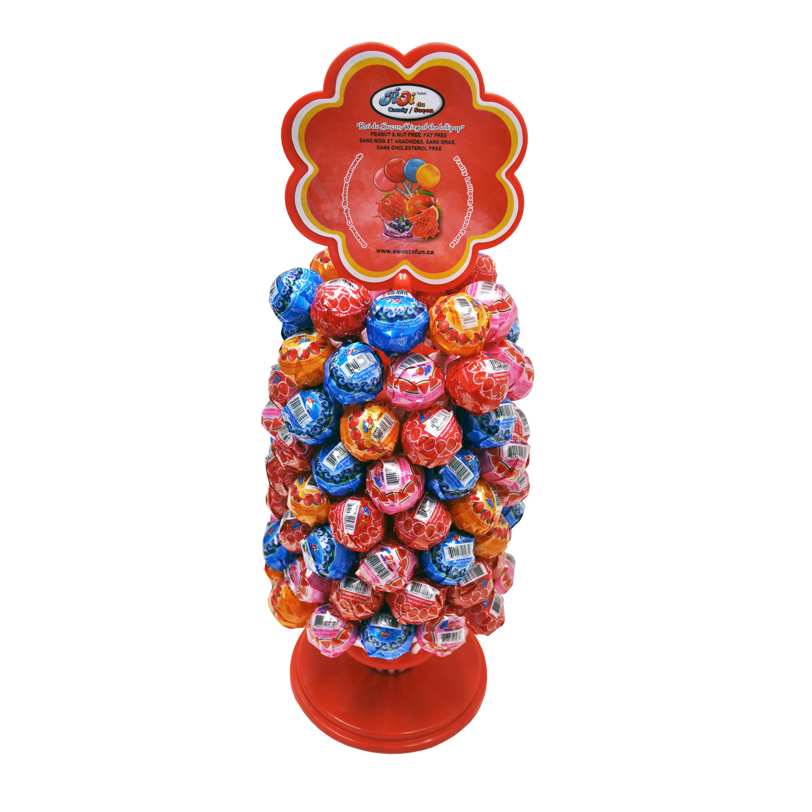 mini lollipop candies with four flavors in a jar. 100 pieces per jar