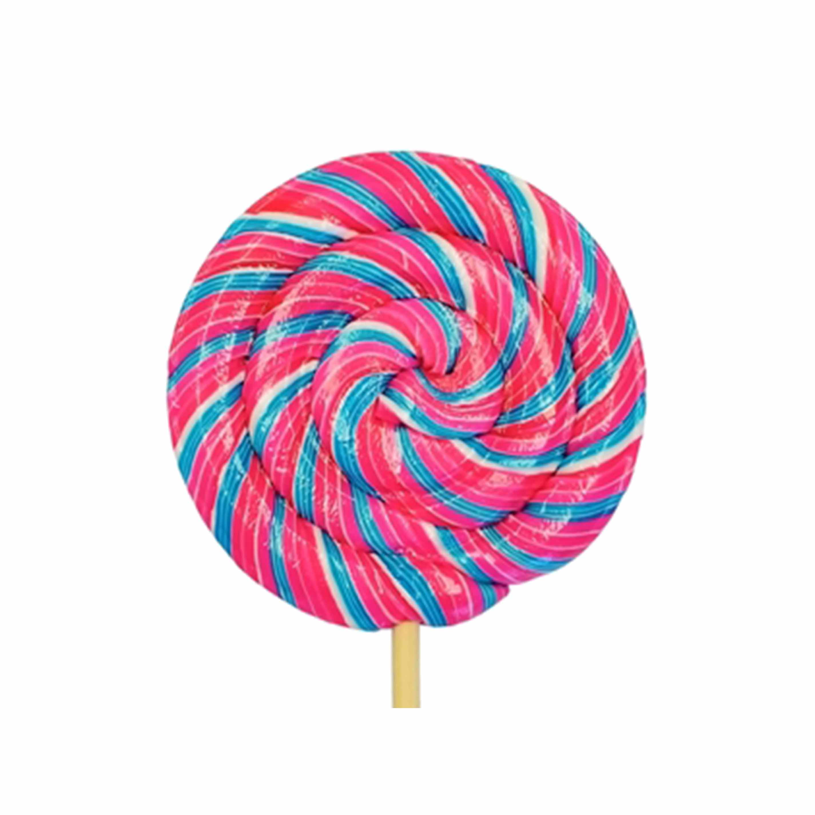 blue and pink bubble-gum swhirly sweet whirls lollipop candy