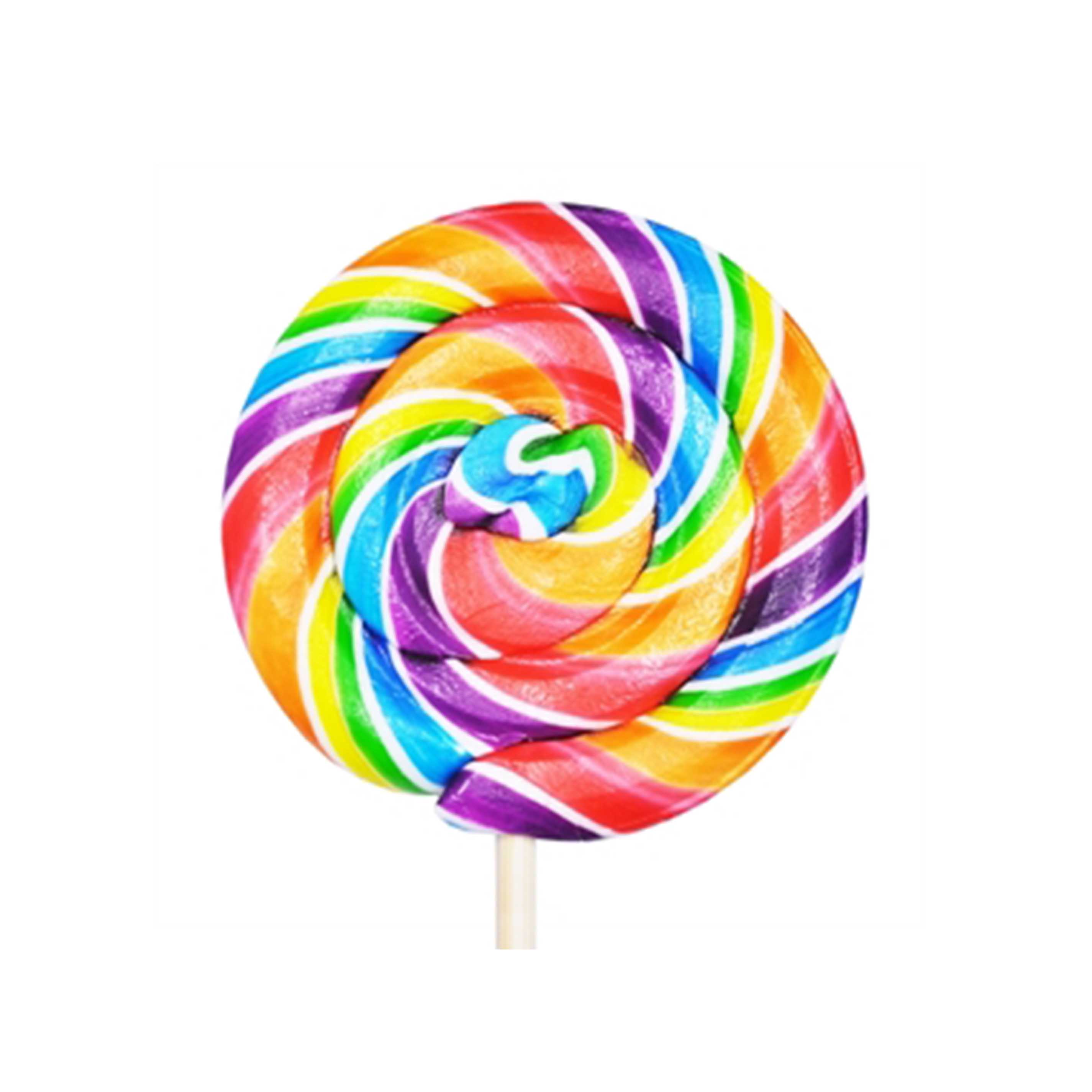 rainbow colored, strawberry flavored swhirly sweet whirls lollipop candy